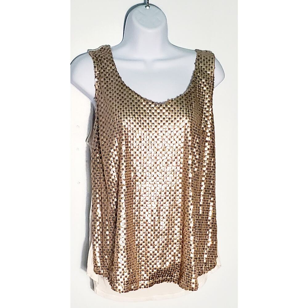😺Worthington Womens Gold Sequin Tank Top Size Large Holidays Glam New Years Eve